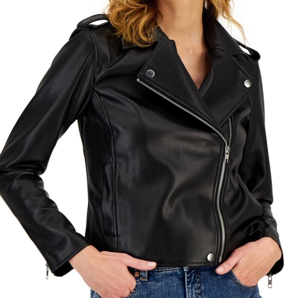 I.N.C. Women's Faux-Leather Black Moto Jacket Size: Medium